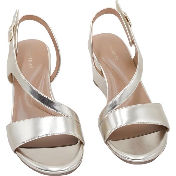 Easy Spirit Zoe Gold Asymmetrical Strap Wedge Sandals US 9M - Picture 1 of 6